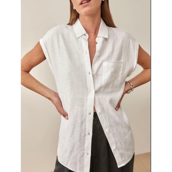 Reformation Tops - Reformation Maira Linen Top Womens L White Sleeveless Button Down Shirt Relaxed